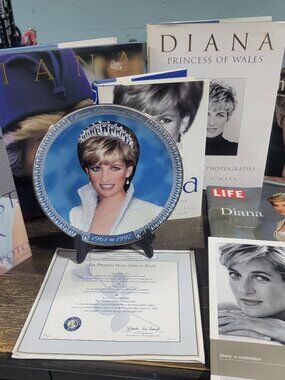 Princess Diana Collection Collectible Plate and 7 Books